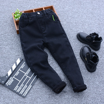 Boys velvet pencil pants 2021 winter new children thickened slim jeans Korean version of the childrens trousers tide