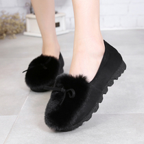 Bean Bean Shoes Women Winter Plus Suede Thick Bottom Mesh Red Soft Bottom Plush Shoes Black Fur Shoes Outside Wearing 2021 New