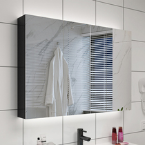 Nordic solid wood mirror cabinet Wall-mounted bathroom mirror with shelf LED light Modern home bathroom mirror cabinet