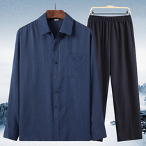 Spring and autumn dad clothes middle-aged and elderly long-sleeved shirts mens suits cotton and linen thin models old grandpa shirts 60-70-80