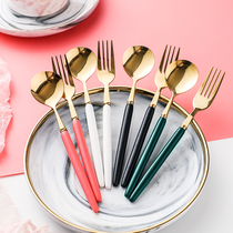 Thai nostalgia stainless steel Western tableware ceramic handle household color 3 three-piece set of steak knives forks and spoons 667