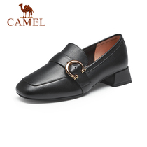 Camel womens shoes spring new Joker thick heel single boots female leather small leather official flagship store official website Counter