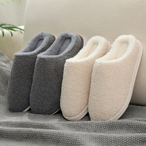 women's teddy fleece cotton slippers indoor couple winter home warm thick soles anti-slip home plush men winter