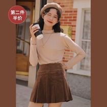 Lingjiu black half-turtleneck leggings womens spring new style underwear long-sleeved slim knit sweater slouch sweater top