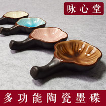 Multifunctional ceramic pen rest wooden brush holder ceramic water washing dish ink plate inboard four treasures pen holder calligraphy products for ink box Black Catalpa ebony black Catalpa black sandalwood Rosewood imitation ceramic ice crack