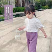 Girl lace shirt 2021 Summer new Korean version temperament foreign air light and thin children female baby flutblouse