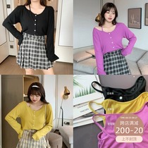 Wang grape slightly fat mm lazy wind long-sleeved top womens 2020 new large size sling strapless knitted cardigan