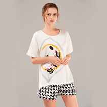 Baiyati 2021 summer thin short-sleeved shorts pajama suit cartoon ice silk T-shirt home service new women