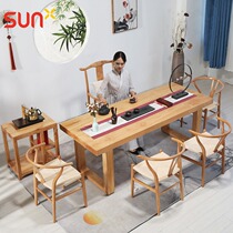 New Chinese Tea Table Solid Wood Tea Table Logs Negotiation Reception Kung Fu Tea Table Simple Meeting Office Desk Painting Table