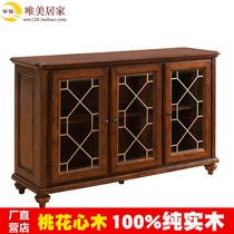  Peach blossom heart full solid wood dining side cabinet dining cabinet wine cabinet storage cabinet storage cabinet dishes cabinet European and American pure solid wood cabinet