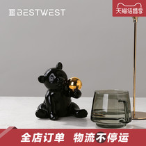 BEST WEST Small Bear Play Ball Swing Piece Creativity New Chinese Style Home Living Room Wine Cabinet Soft Adornment Furnishing Light Extravaganza