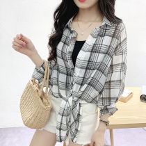 2021 new spring and summer plaid shirt student shirt summer sunscreen clothes light jacket Korean version of the tide loose