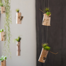 Birch skewers decorative pendants hanging wall ornaments Birch wooden pots mini succulent plants flowers