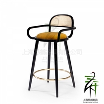 Modern Vine-Knitted Armchair Dining Chair Vine Back Solid Wood High Foot Bar Chair Retro Book Chair Light Lavish Home Creative Metal Tenchair