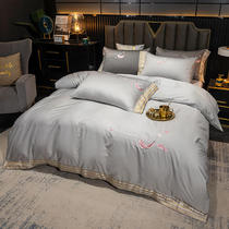 ins double puzzle embroidery pure cotton 40 light luxury simple bedding sheets are set four pieces