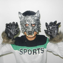  Halloween animal mask full face wolf head wolf gloves set Children adult latex animal headgear horror shaking sound