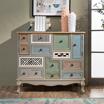 European color drawer storage cabinet living room porch decorative cabinet Mediterranean retro multi-bucket cabinet painted lockers