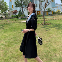 2020 new summer French retro bubble sleeve belly thin Hepburn wind small black dress Platycodon grandiflorum dress Womens