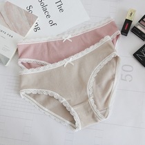 Mi Erjia Japanese sweet girl lace briefs bow hummus color comfortable cotton panties student