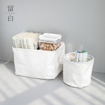 White cotton and linen basket ins style Japanese desktop storage small basket fabric foldable portable storage basket