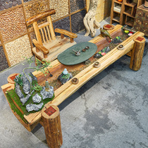 Purple Leaf Original Tea Table Solid Wood Fake Mountain Water Tea Table Cycle Zen Raising Fish Large Tea Table and Chair Combination