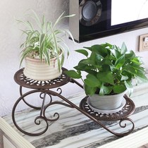 Two-story bedroom orchid basin Single round stepped potted wrought iron flower rack Assembly aisle double-layer iron shelf
