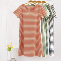 Pure cotton short-sleeved night dress with chest pad bra pajamas Without rims cup one-piece home casual dress can be worn outside