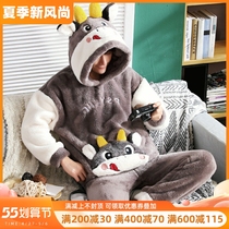 Coral Suede Pajamas Mens Winter Thicken Plus Suede Suit Teenagers Cartoon Flannel Suede Home 2022 New