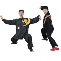 Tai chi clothes autumn and winter embroidered with shoulder and phoenix to perform martial arts suit performance free of scalding cotton linen embroidery dragon