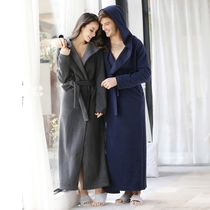 日本睡袍女冬性感珊瑚绒加厚加长款连帽舒适浴袍情侣家居服法兰绒