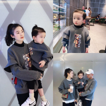 Family of three or four new sweatshirt autumn and winter mother and child bombing street mother and daughter clothing trendy loose pullover parent and child clothing