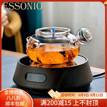 ESSONIO transparent side pull glass teapot tea kettle high temperature resistant padded electric pottery stove cooking teapot set