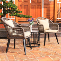 Balcony small tea table round glass table three-piece set leisure combination rattan table and chair creative tea kit modern simplicity