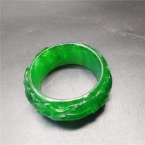 Emperor green jade bracelet widened and thickened high relief god jade bracelet high ice variety one color carved old Qing Dynasty