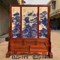 Antique ceramic panel painting collection Wang bu master works mahogany inlaid blue and white tower pavilion landing screen