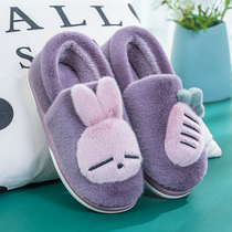 Rogue rabbit cotton slippers womens bag with non-slip plus velvet warm wool slippers 2021 New with heel stepping on shit winter drag