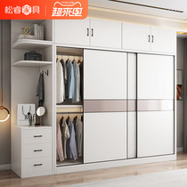 Wardrobe household bedroom simple modern solid wood sliding door wardrobe storage storage childrens sliding door light luxury hanging wardrobe
