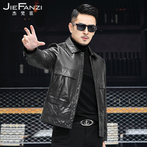 2021 New Haining leather leather mens short oil wax sheepskin jacket slim trend locomotive jacket jacket