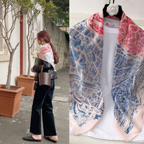 90CM large towel scarf silk scarf womens spring and autumn four seasons wild print shawl Foreign style scarf warm headscarf