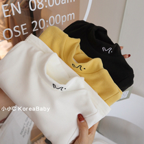 Baby embroidery De velvet base shirt Korean baby childrens clothing 2021 autumn and winter men and women pure cotton long-sleeved high-neck t-shirt