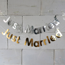 New English wedding letter bronzing flag JUST MARRIED creative flower wedding room wedding decoration layout