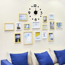 Photo wall with clock photo frame decoration creative combination living room dining room simple hole-free washing photo photo wall hanging wall