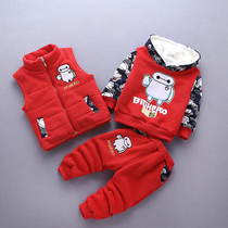 Childrens clothing boys plus velvet padded set baby new childrens casual thick warm three-piece boy Korean version of clothes