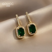 Small emerald earrings female Net red temperament earrings 2021 New Tide simple retro earrings 925 silver needle