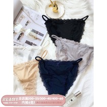 Ultra-thin ice silk milk silk low waist incognito panties Female lace briefs European and American T pants Sexy thin belt girl