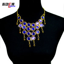 Yiwu factory price) high-grade Indian belly dance accessories) ethnic jewelry props) new blue diamond necklace