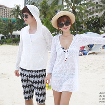 Seaside new couple beach clothes jacket bikini blouse outer large size hollow swimsuit women and men sunscreen clothes