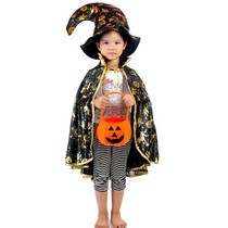 Halloween costume 70cm children adult hardcover golden pumpkin shawl Cape wizard bend hat pumpkin bag bucket