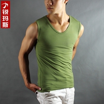 LREMARS mens large collar wide shoulder sleeveless vest mens bottoming vest Mens Fitness high-elastic tight vest 2-6C