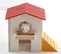 Carno Red Top Hamster Cottage Kano Hamster Double Storey Villa Chalet Solid Wood Villa Cottage